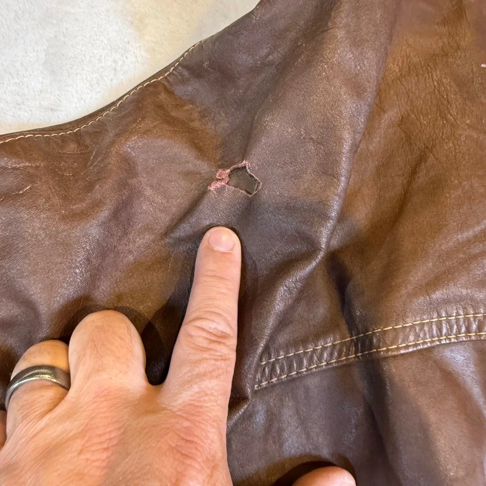 Asevox Vintage Brown Leather Car Coat Mens 40 Argentina Mid Length Jacket - Picture 7 of 7